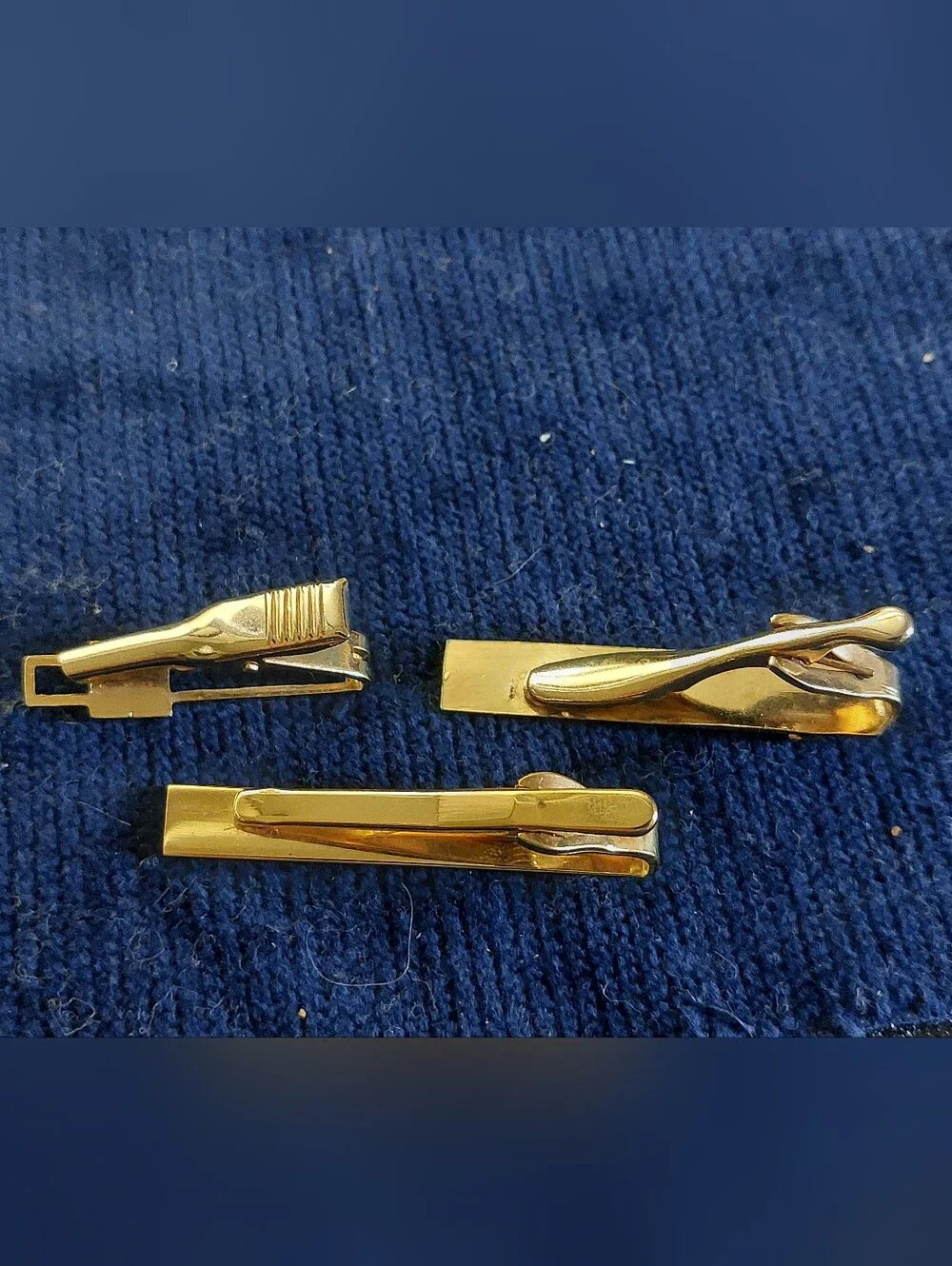 VTG Gemstone Tie Clip Lot of 3 - Art Deco Red Stone, Green Cabachon, Rhinestone